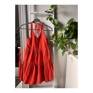 Tiered Halter Top Flowy Orange Dress